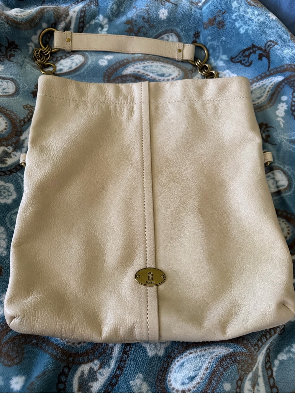 Fossil Cream Leather Shoulder Hobo with Gold Hardware